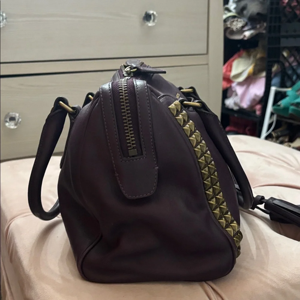 Coach Dark Purple Satchel with Gold Studs - Picture 5 of 13